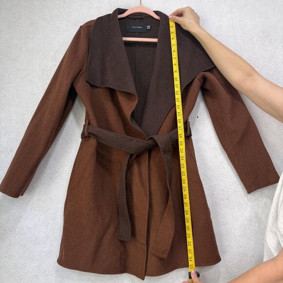 Tahari Coat Womens Medium Wool Blend Wrap Belted Collar Pockets Fall Jacket - Picture 4 of 10